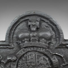 Large Cast Iron Fire Back, Royal Crest, 17th Century Revival Made 20th Century