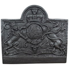 Large Cast Iron Fire Back, Royal Crest, 17th Century Revival Made 20th Century