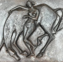 Large Cast Iron Fireback Representing a Nude Woman Caressing her Horse
