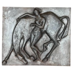 Large Cast Iron Fireback Representing a Nude Woman Caressing her Horse