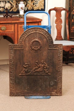 Large Cast Iron Fireback with Greek Key Detail, France Ca. 1800