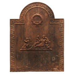 Large Cast Iron Fireback with Greek Key Detail, France Ca. 1800
