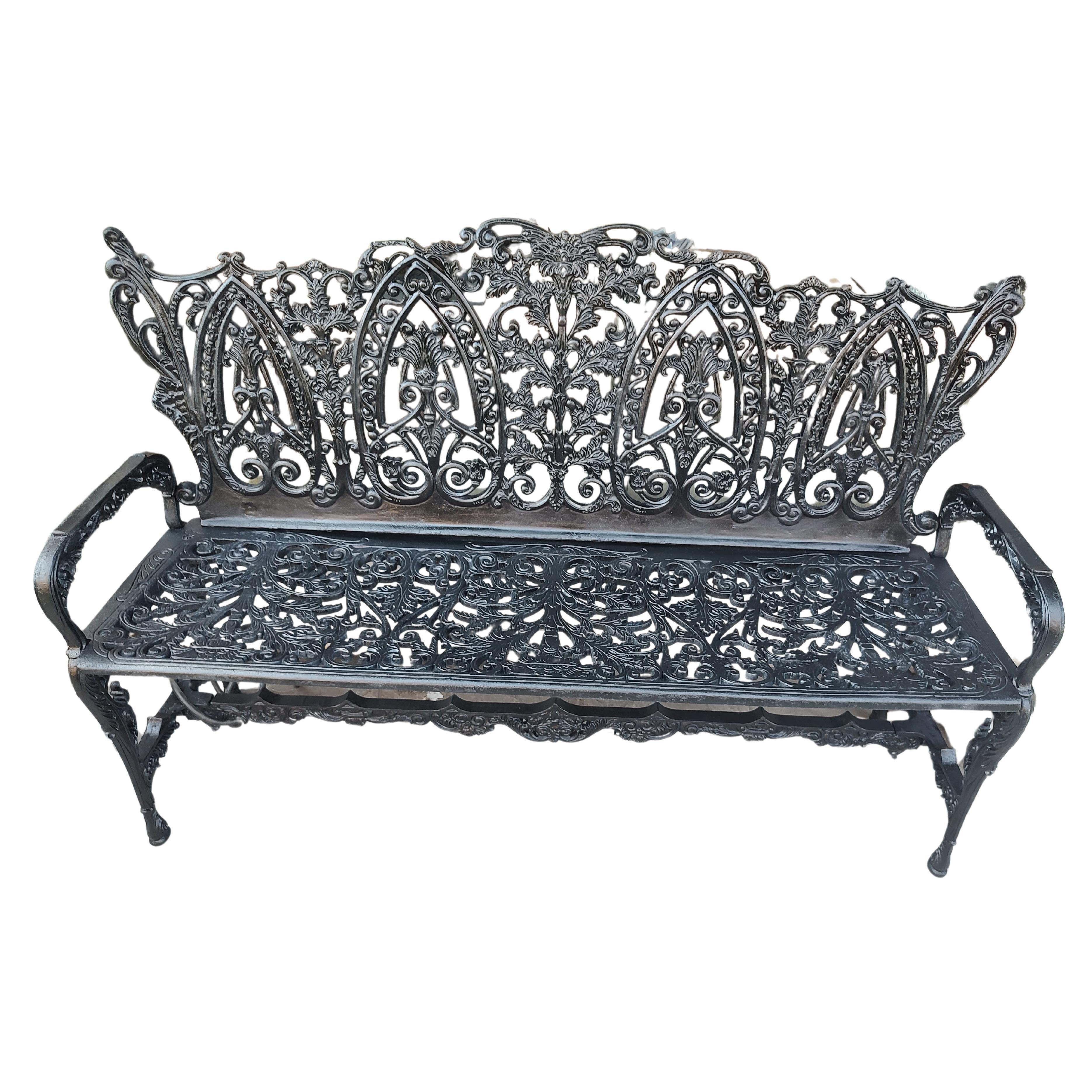 Art Nouveau Large Cast Iron Garden Bench In The Style of Art Noveau Renaissance Revival
