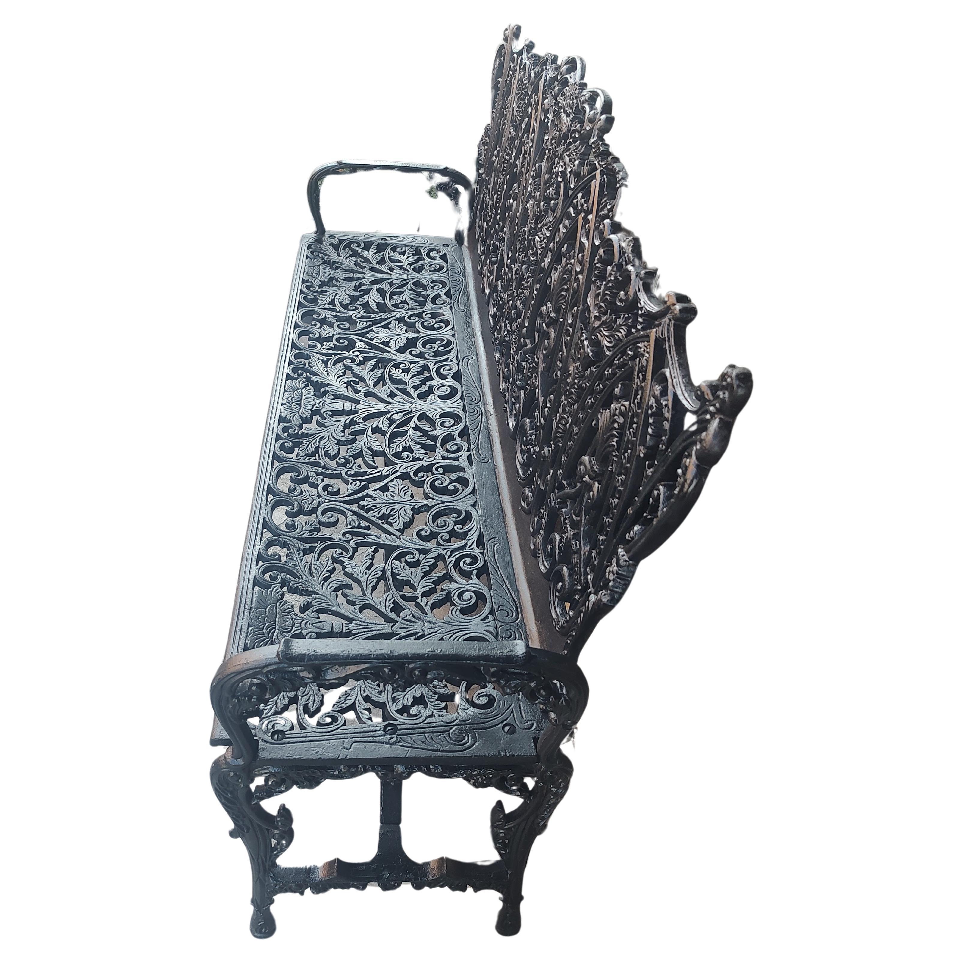 American Large Cast Iron Garden Bench In The Style of Art Noveau Renaissance Revival