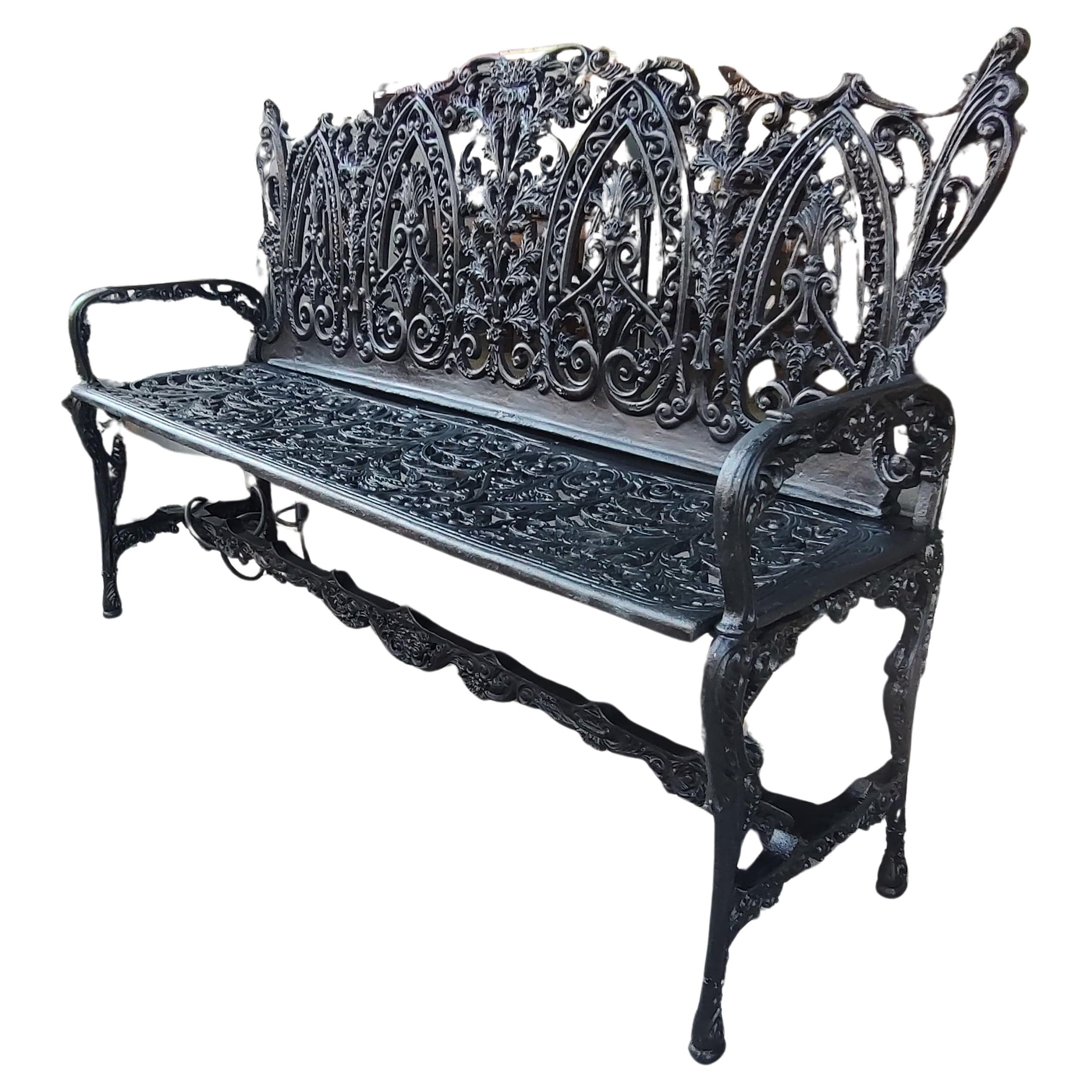 Large Cast Iron Garden Bench In The Style of Art Noveau Renaissance Revival In Good Condition In Port Jervis, NY
