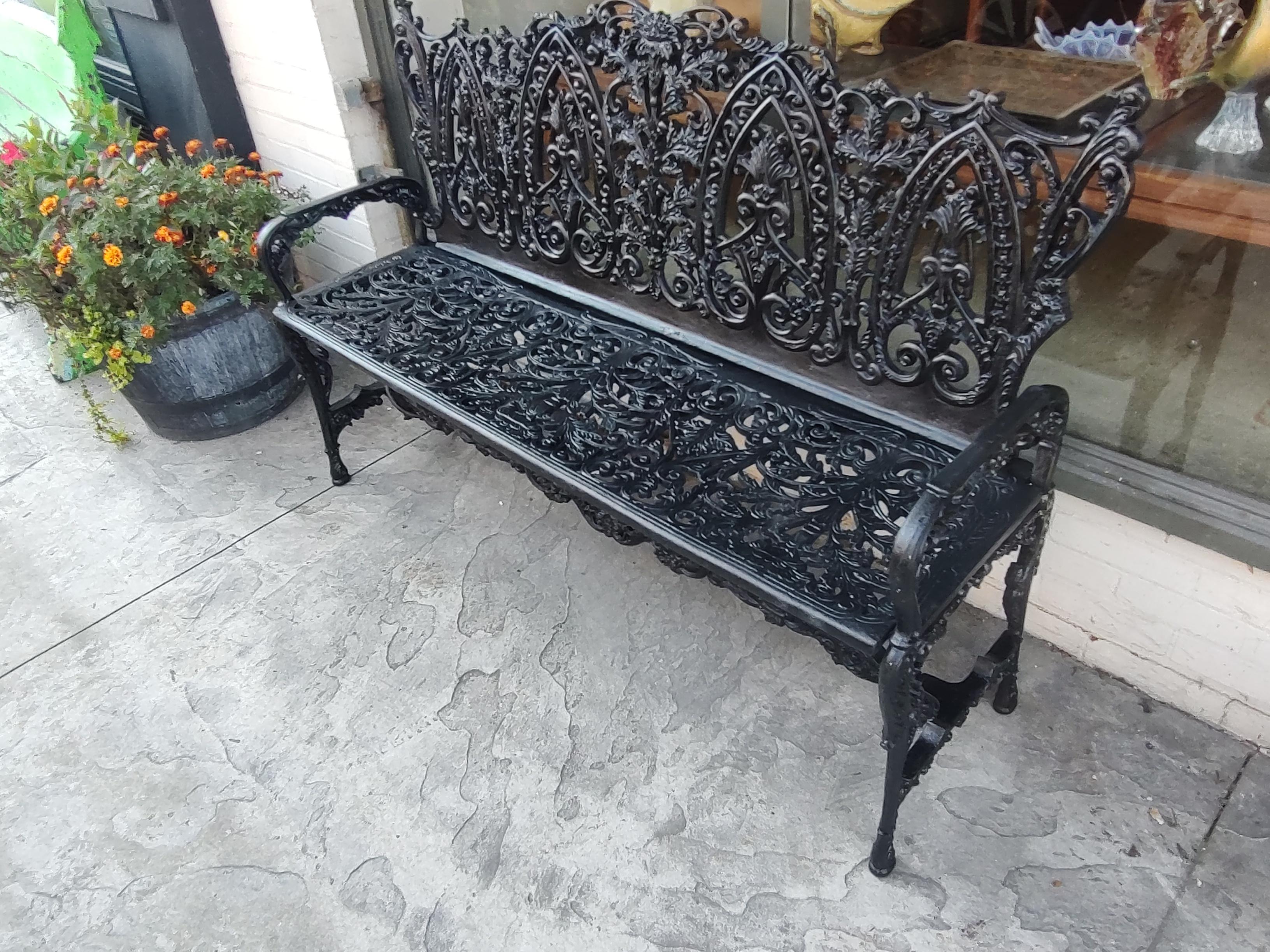 Large Cast Iron Garden Bench In The Style of Art Noveau Renaissance Revival  For Sale 3