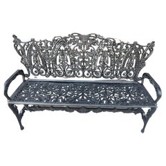 Large Cast Iron Garden Bench In The Style of Art Noveau Renaissance Revival