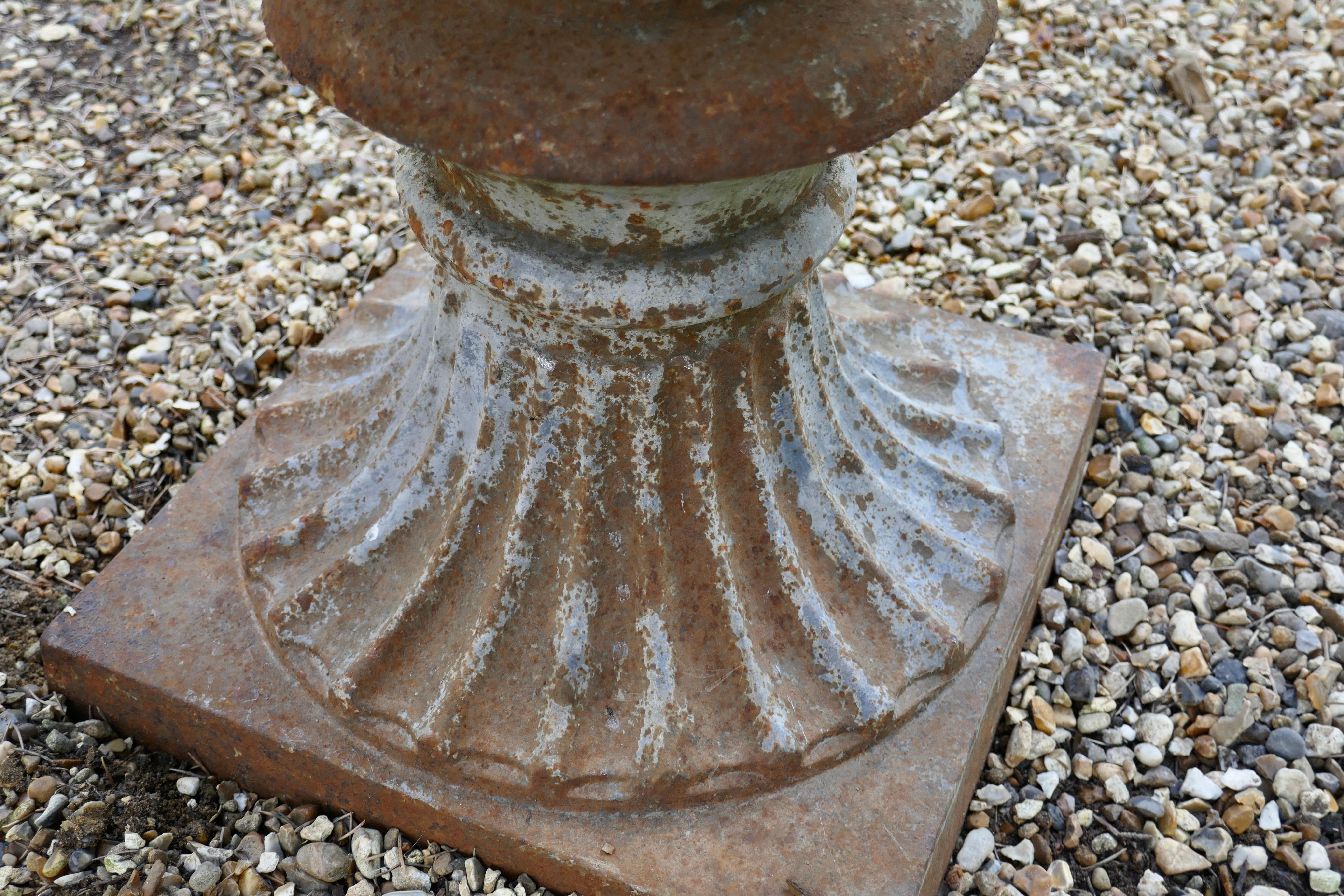 Large Cast Iron Garden Urn with Distressed Shabby Paint 2