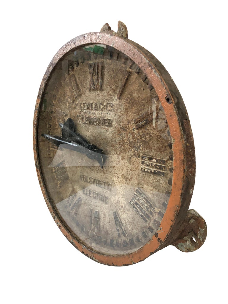 Glass Large Cast Iron Gents of Leicester Railway Station Platform Factory Wall Clock For Sale