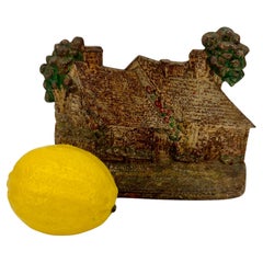 Large Cast Iron House Trees Polychrome Door Stopper, American 19th Century