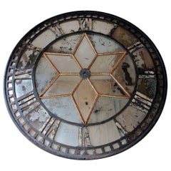 Antique Large Cast Iron Painted & Mirrored Architectural Skeleton Clock Face, circa 1870