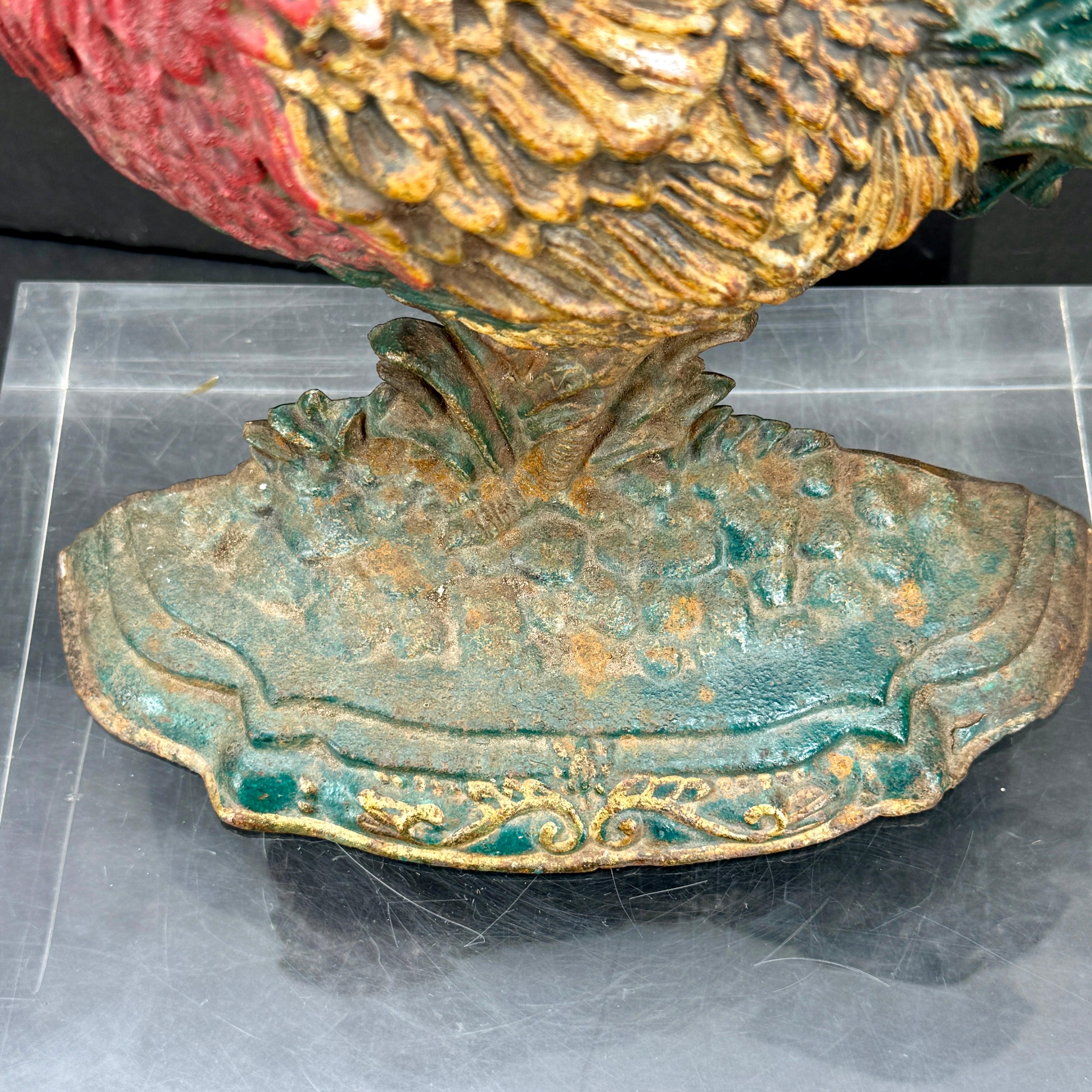 Large Cast Iron Rooster Door Stop Sculpture with Original Paint 1