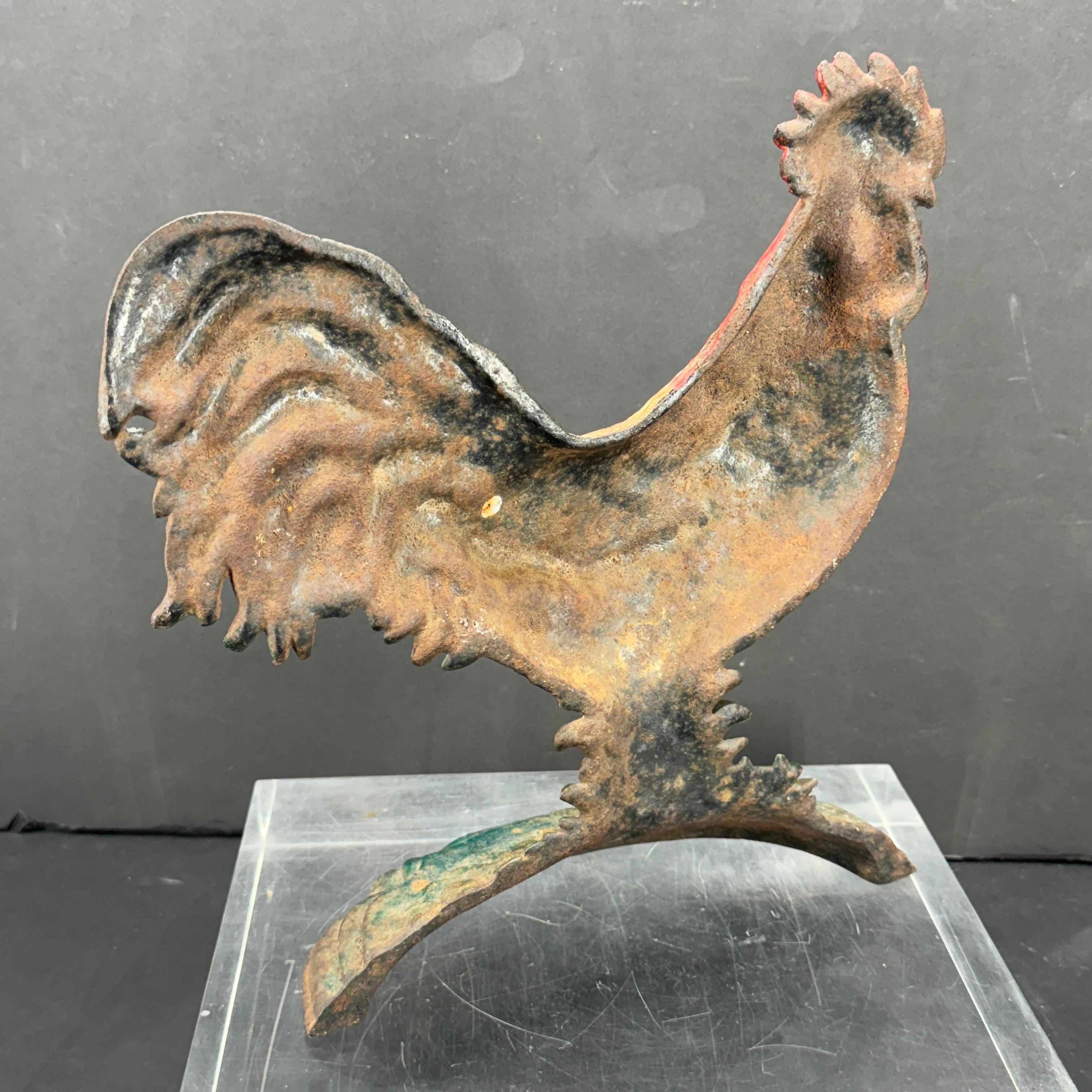 Large Cast Iron Rooster Door Stop Sculpture with Original Paint 2