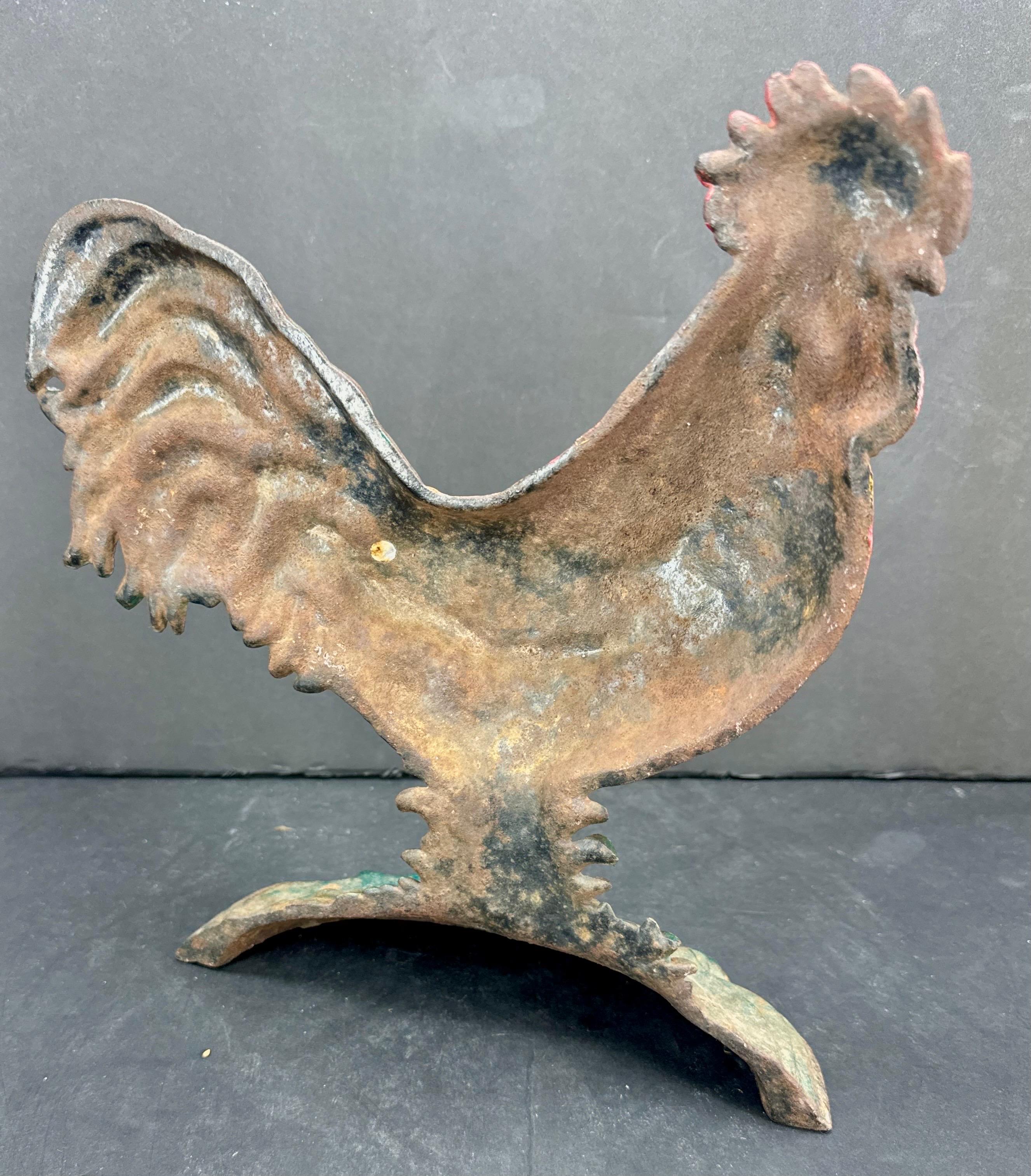 Large Cast Iron Rooster Door Stop Sculpture with Original Paint 3