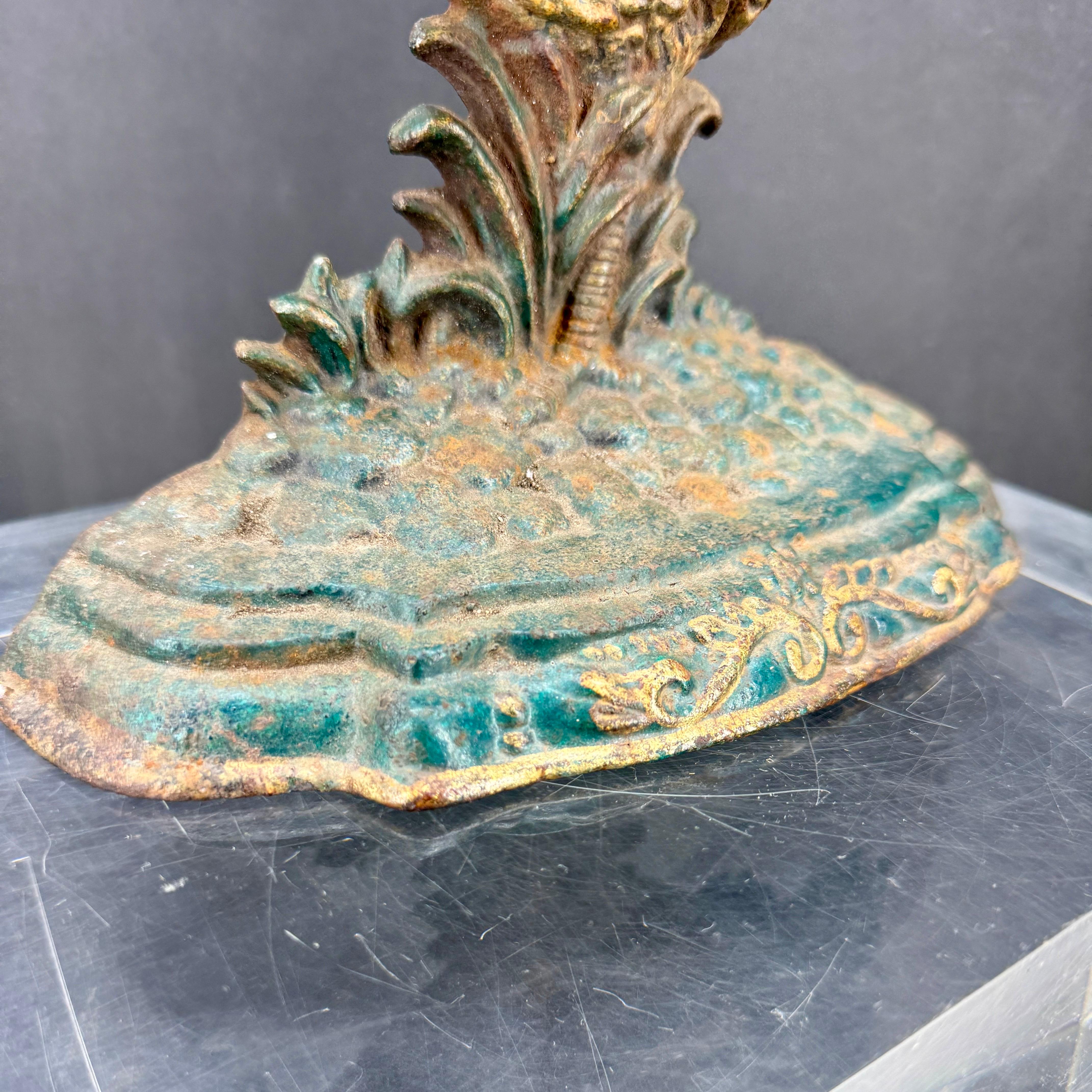 Folk Art Large Cast Iron Rooster Door Stop Sculpture with Original Paint