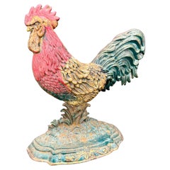 Large Cast Iron Rooster Door Stop Sculpture with Original Paint