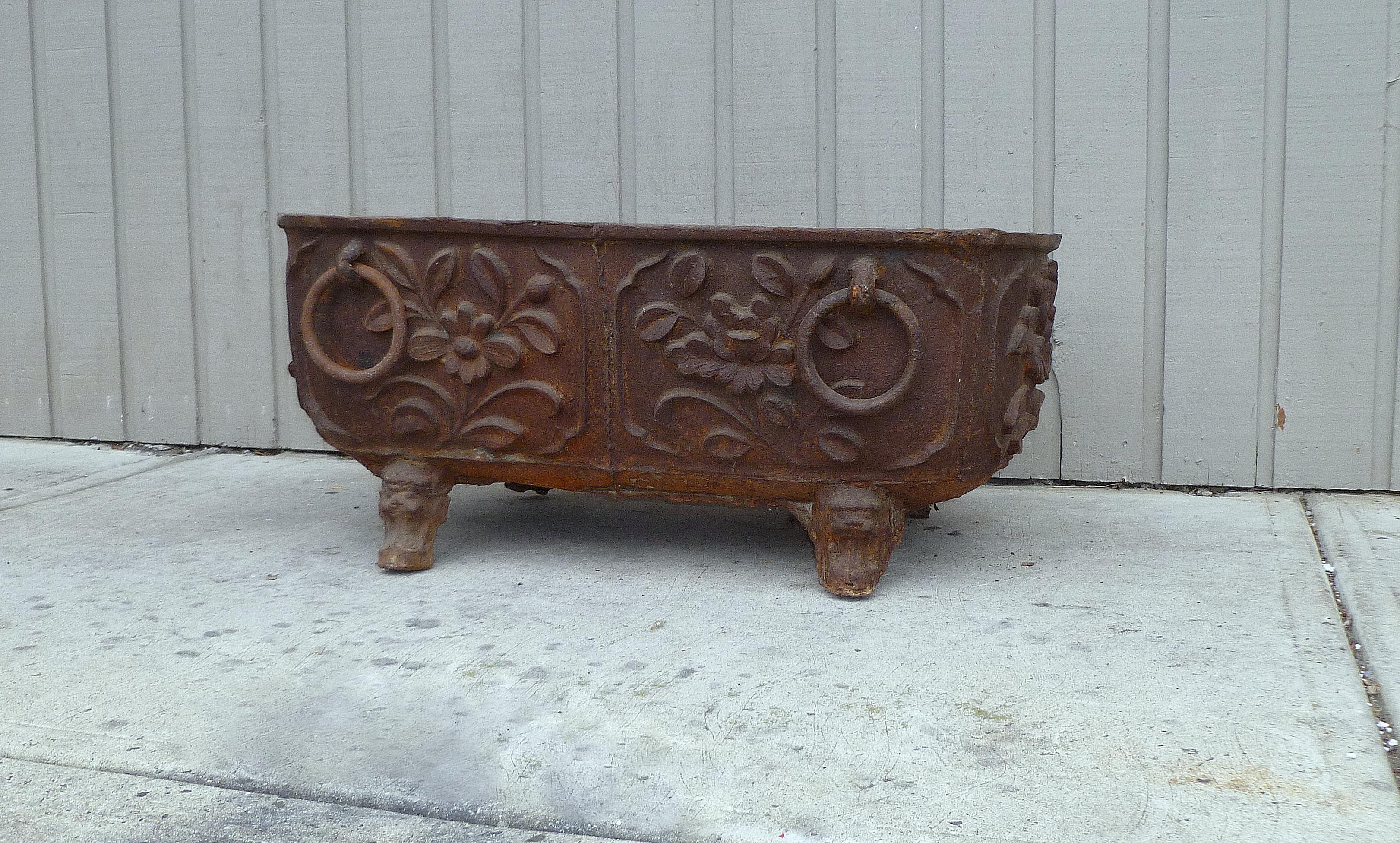 Chinese Large Cast Iron Tub with Floral Motif For Sale