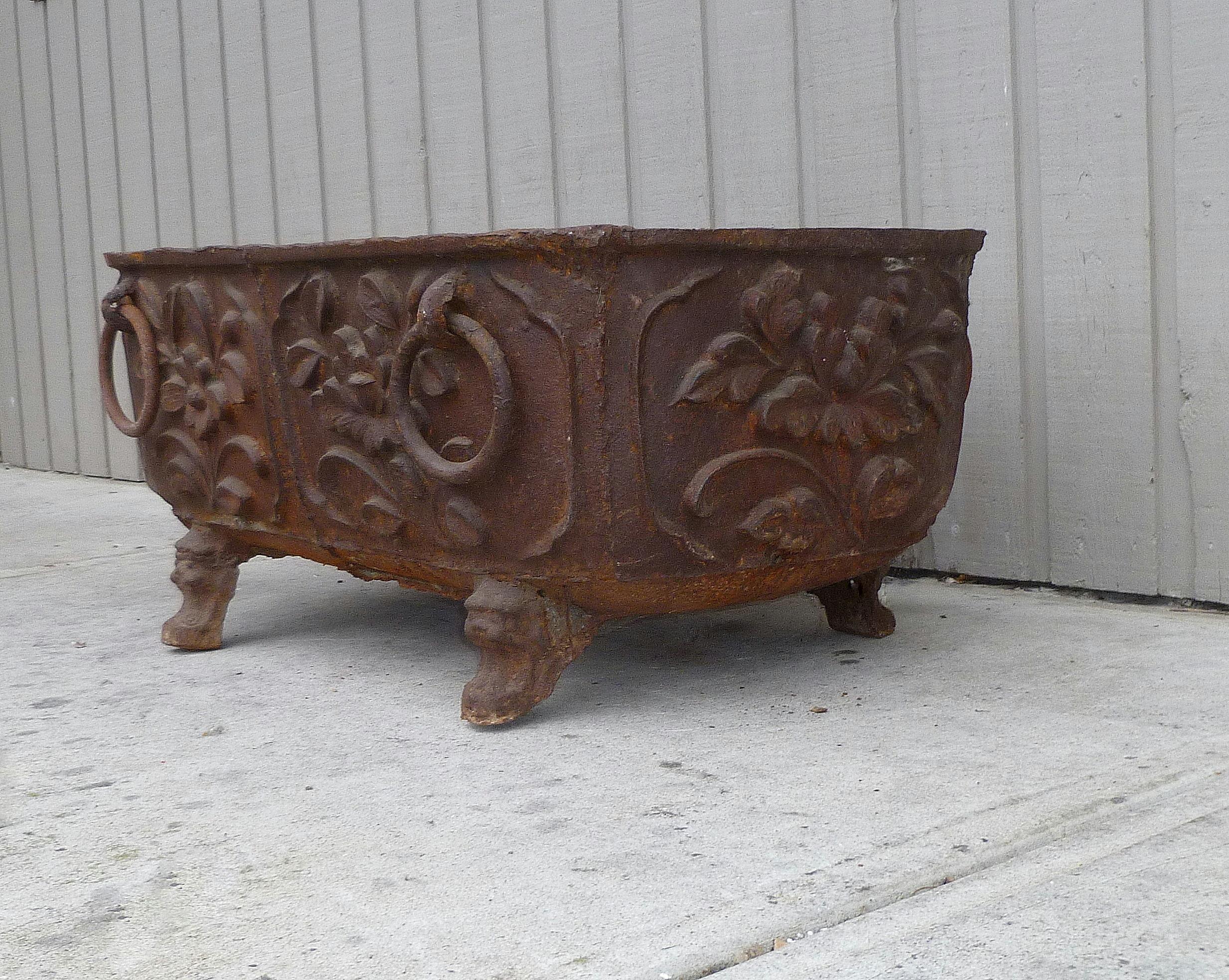 Large Cast Iron Tub with Floral Motif In Good Condition For Sale In Greenwich, CT