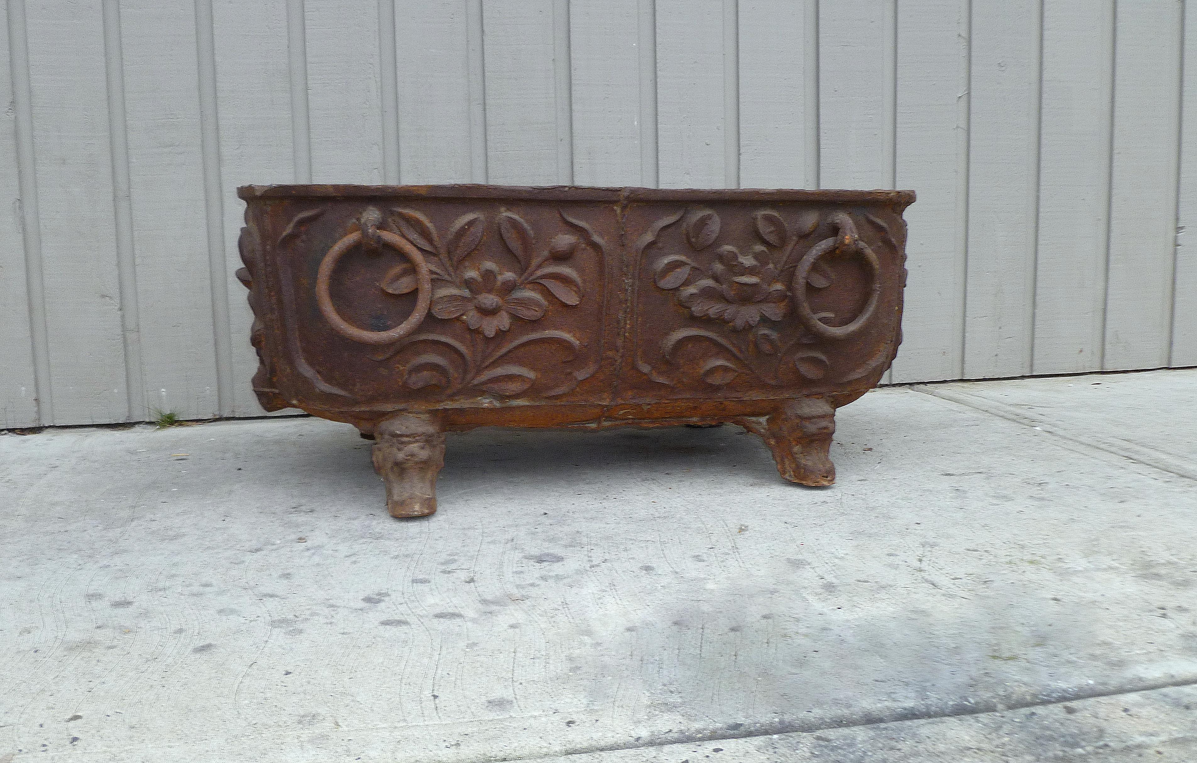 19th Century Large Cast Iron Tub with Floral Motif For Sale