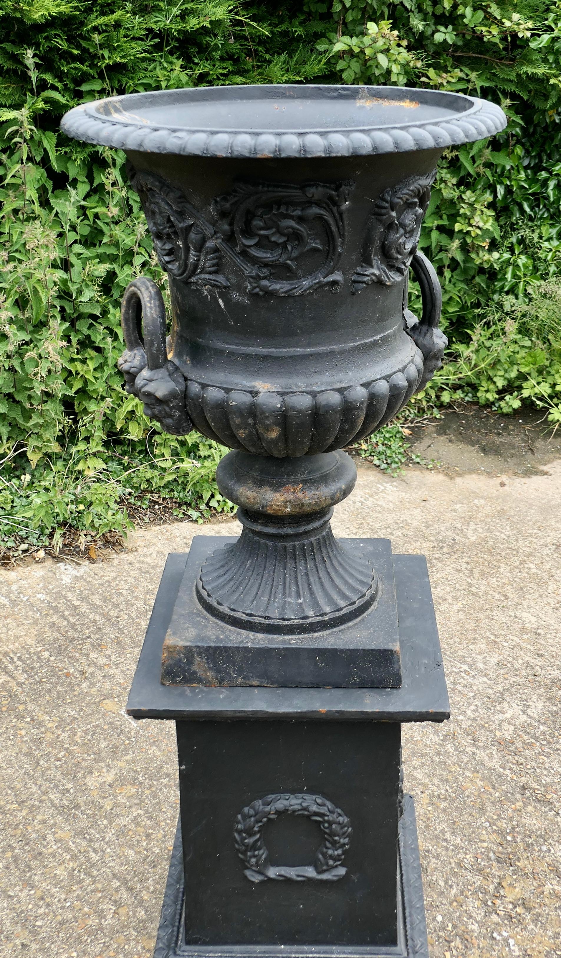 Neoclassical Revival Large Cast Iron Urn, Garden Planter For Sale