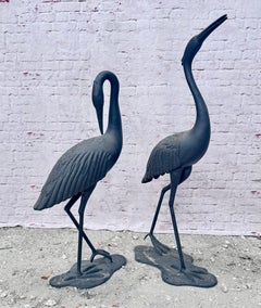 Large Cast Metal Cranes, A Pair