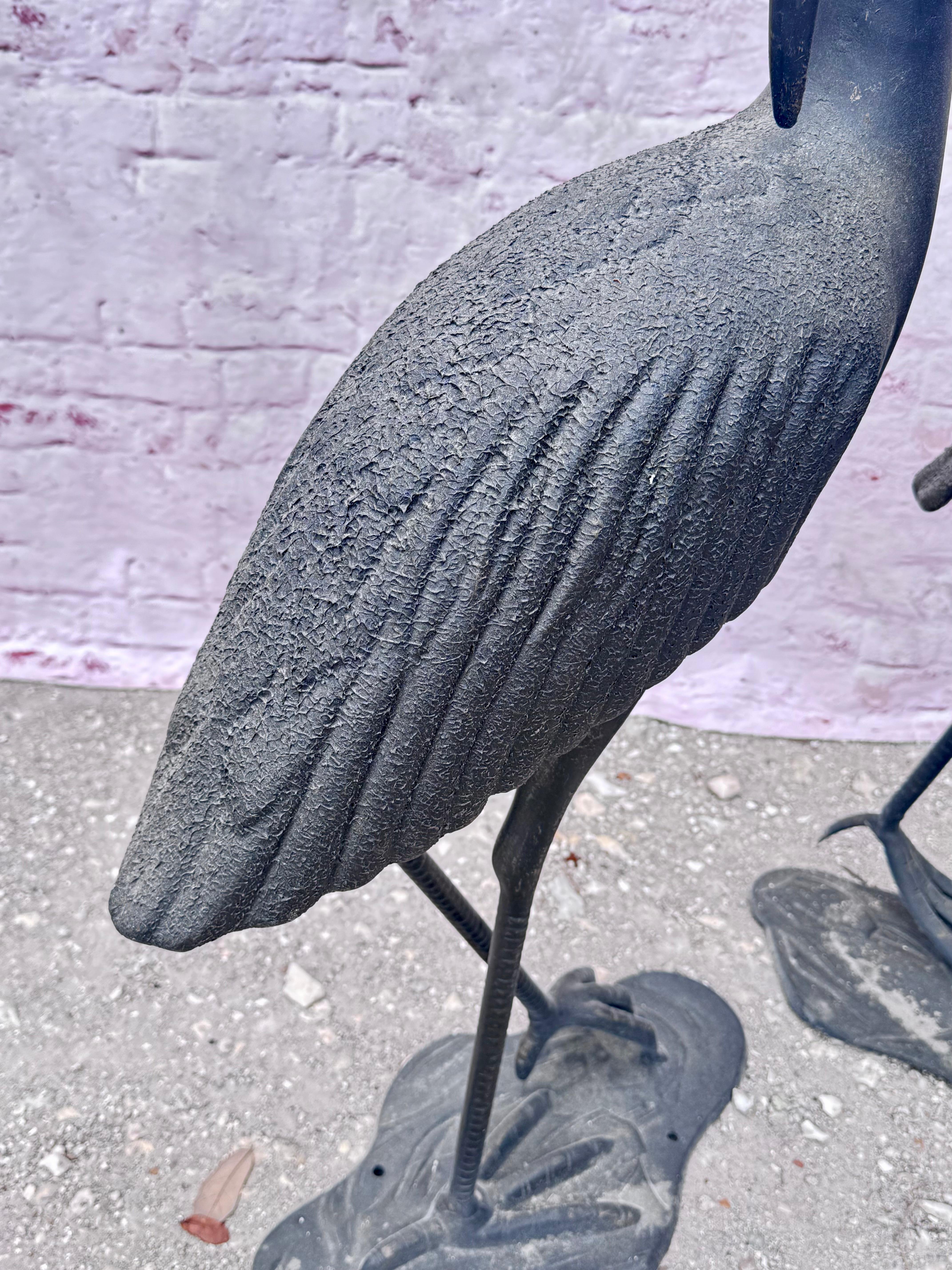 Large Cast Metal Cranes, A Pair In Good Condition For Sale In Bradenton, FL