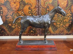 Large Cast Metal Horse Sculpture on Wood Plinth, First Half of the 20th Century