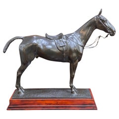 Large Cast Metal Horse Sculpture on Wood Plinth, First Half of the 20th Century