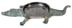 Large Cast & Patinated Bronze Alligator Soap Dish/ Vide-Poche