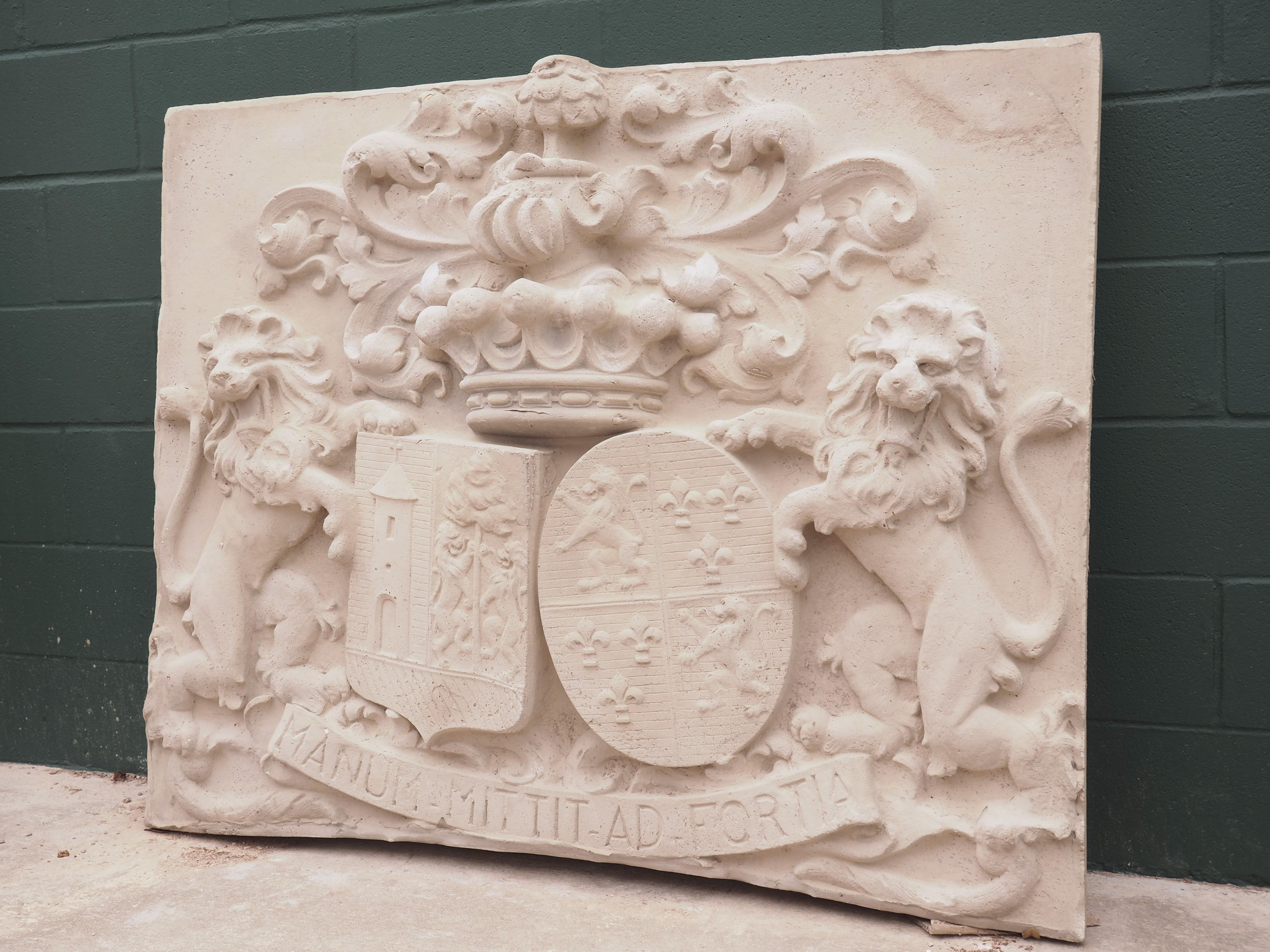 Large Cast Stone Coat of Arms Chateau Plaque from Belgium 5