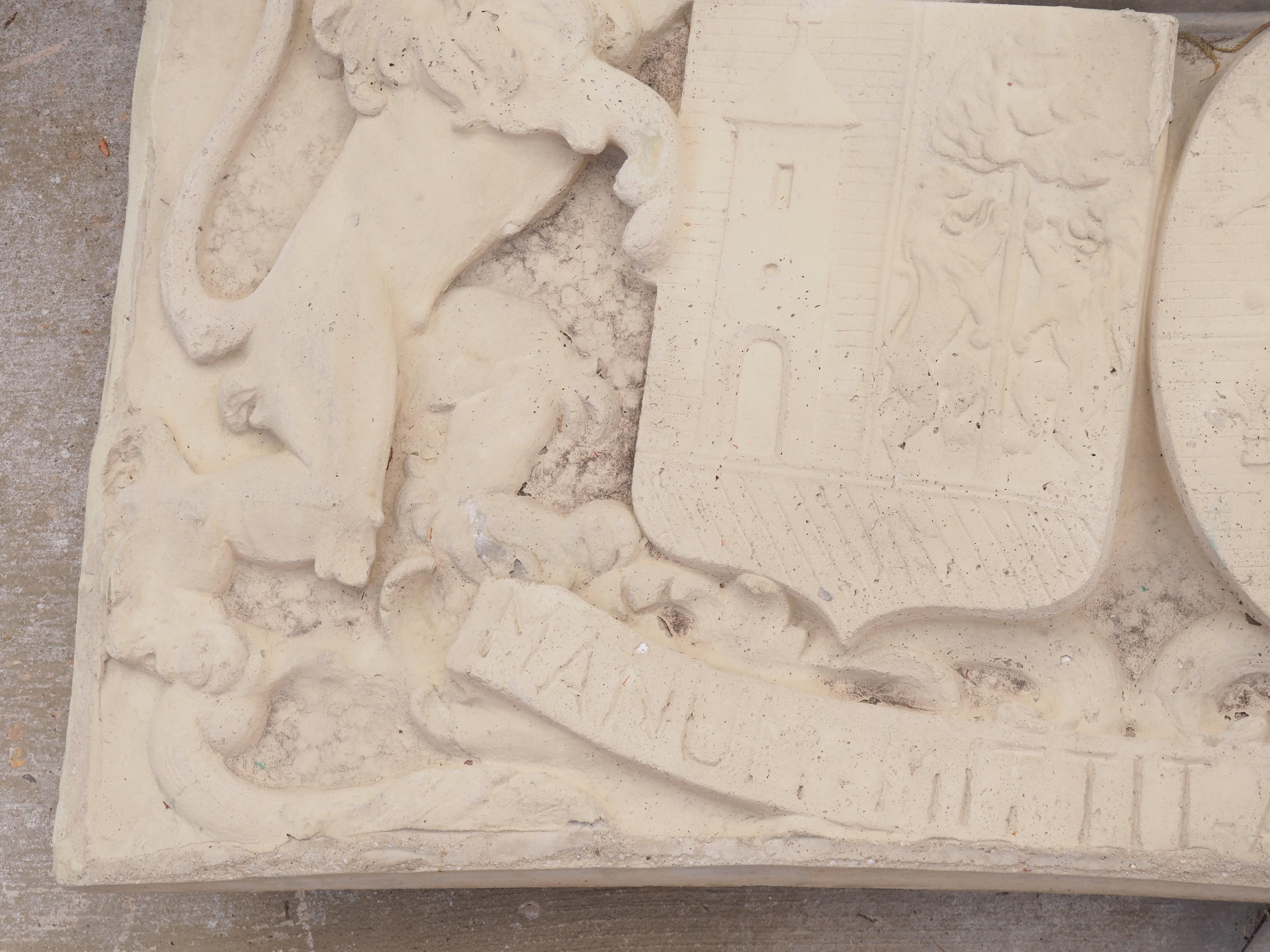 Large Cast Stone Coat of Arms Chateau Plaque from Belgium In Good Condition In Dallas, TX
