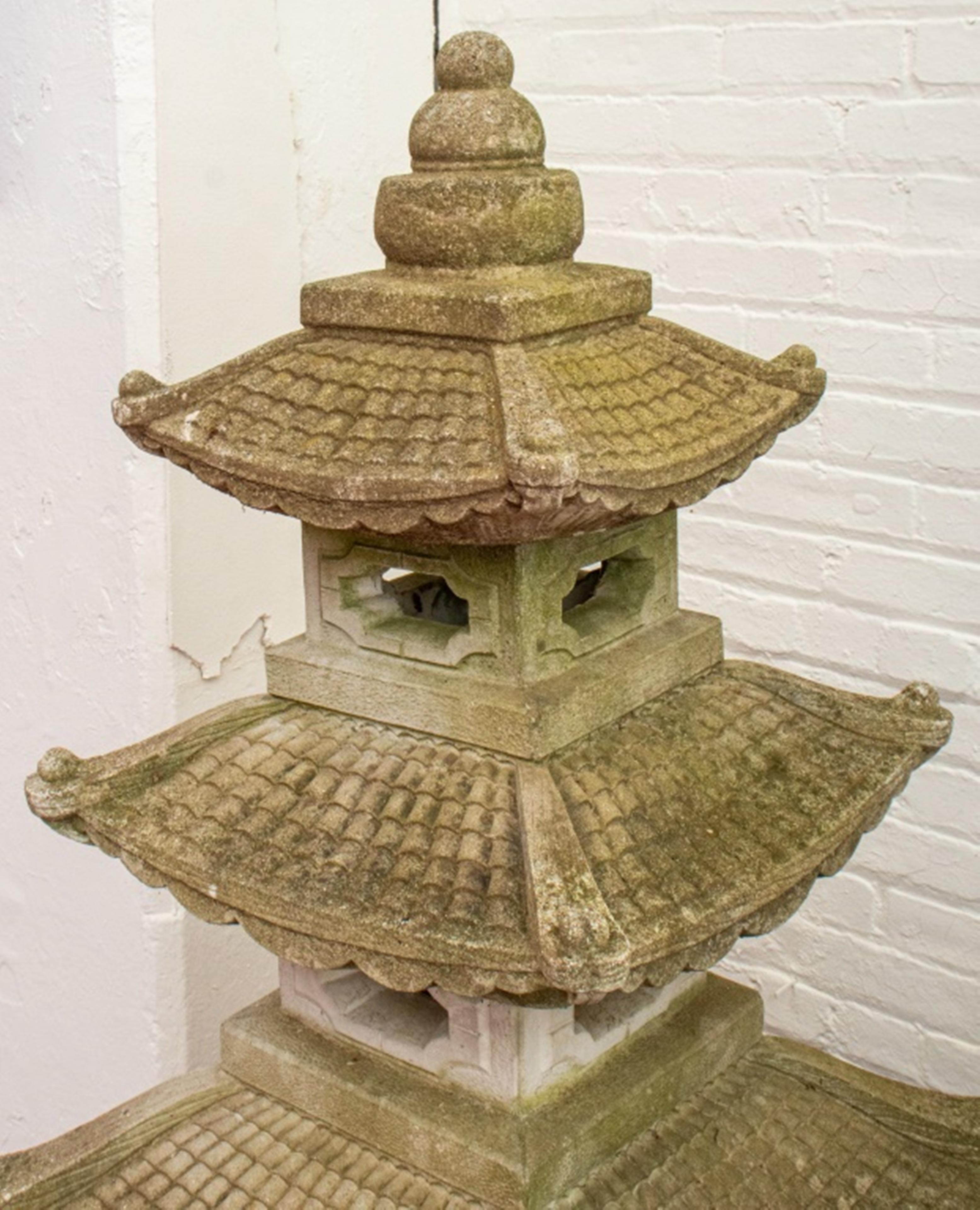 20th Century Large Cast Stone Pagoda Garden Ornament