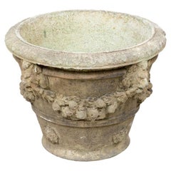 Large Cast Stone Planter With Lion Heads And Garlands