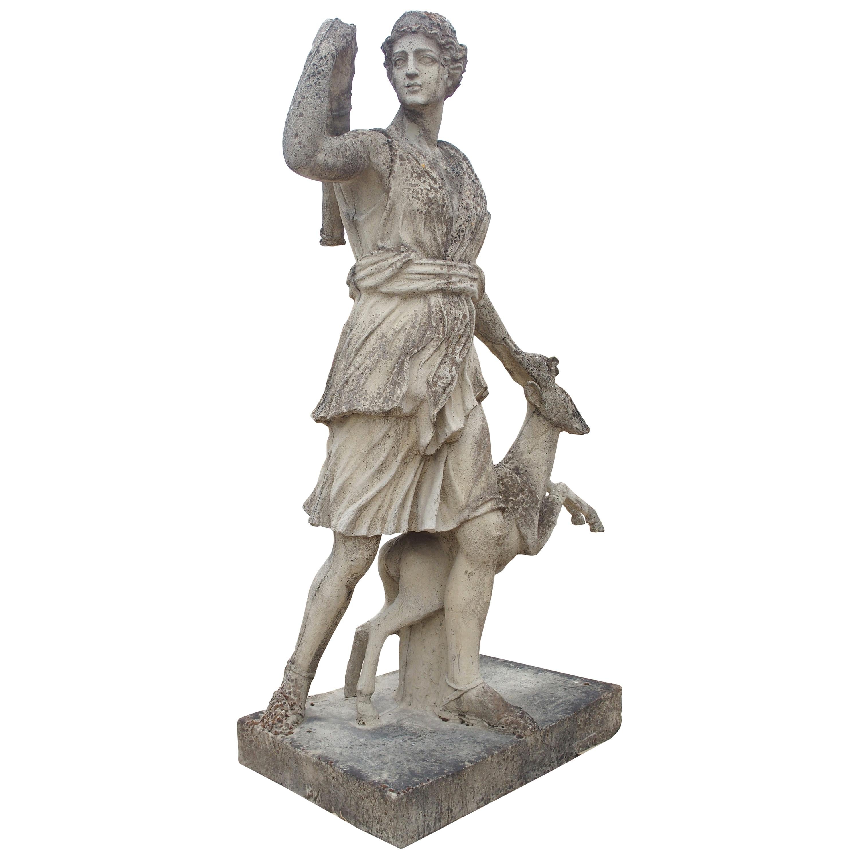 Large Cast Stone Statue of Diana the Huntress with Stag