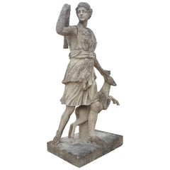 Large Cast Stone Statue of Diana the Huntress with Stag