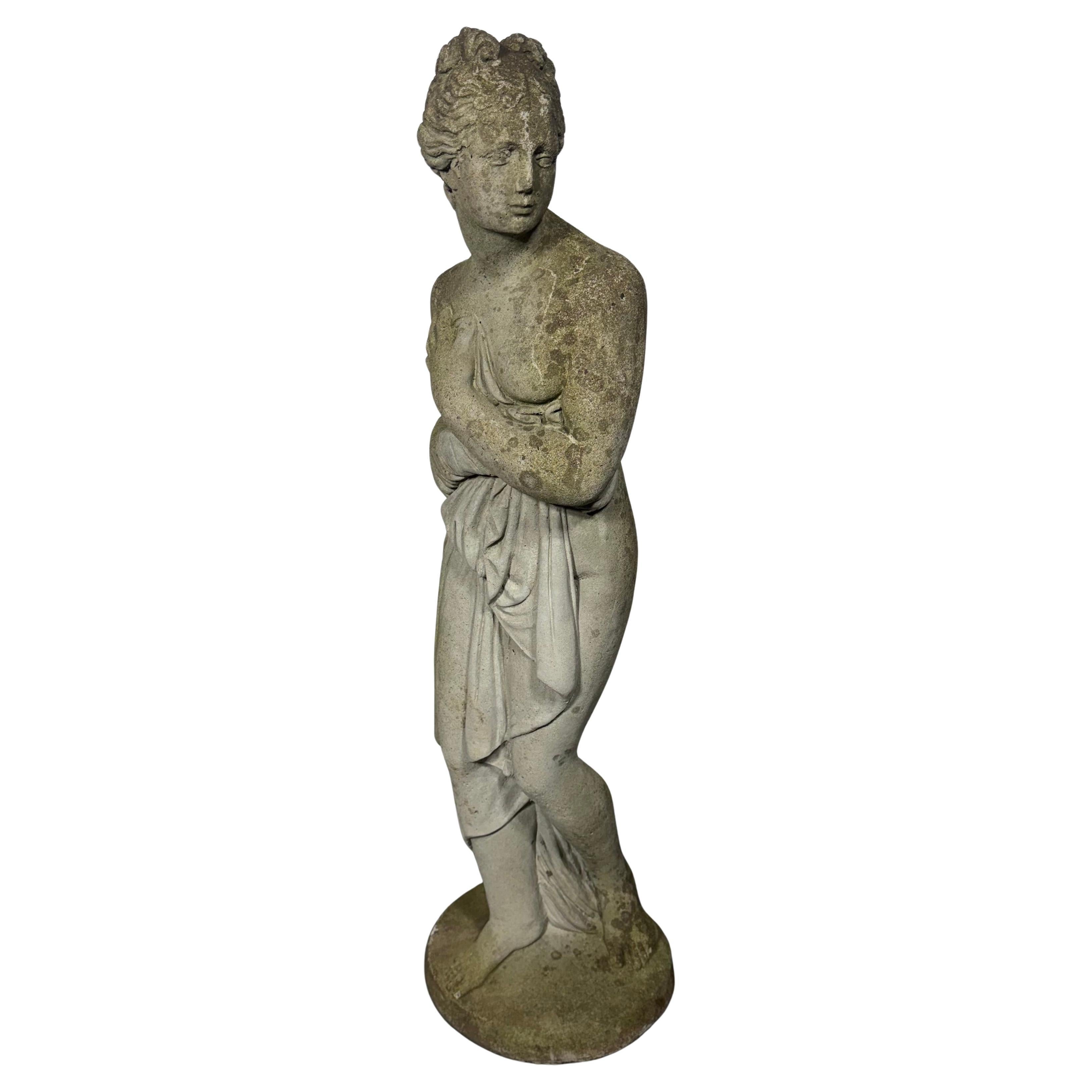 Large cast stone statue of Pandora. Female nude, Classic Roman Style