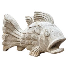 Large Cast Stone Stylized Koi Fish Sculpture