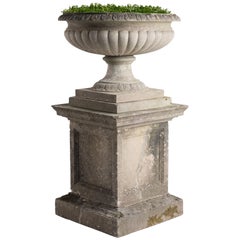 Large Cast Stone Urn with Pedestal, circa 1950