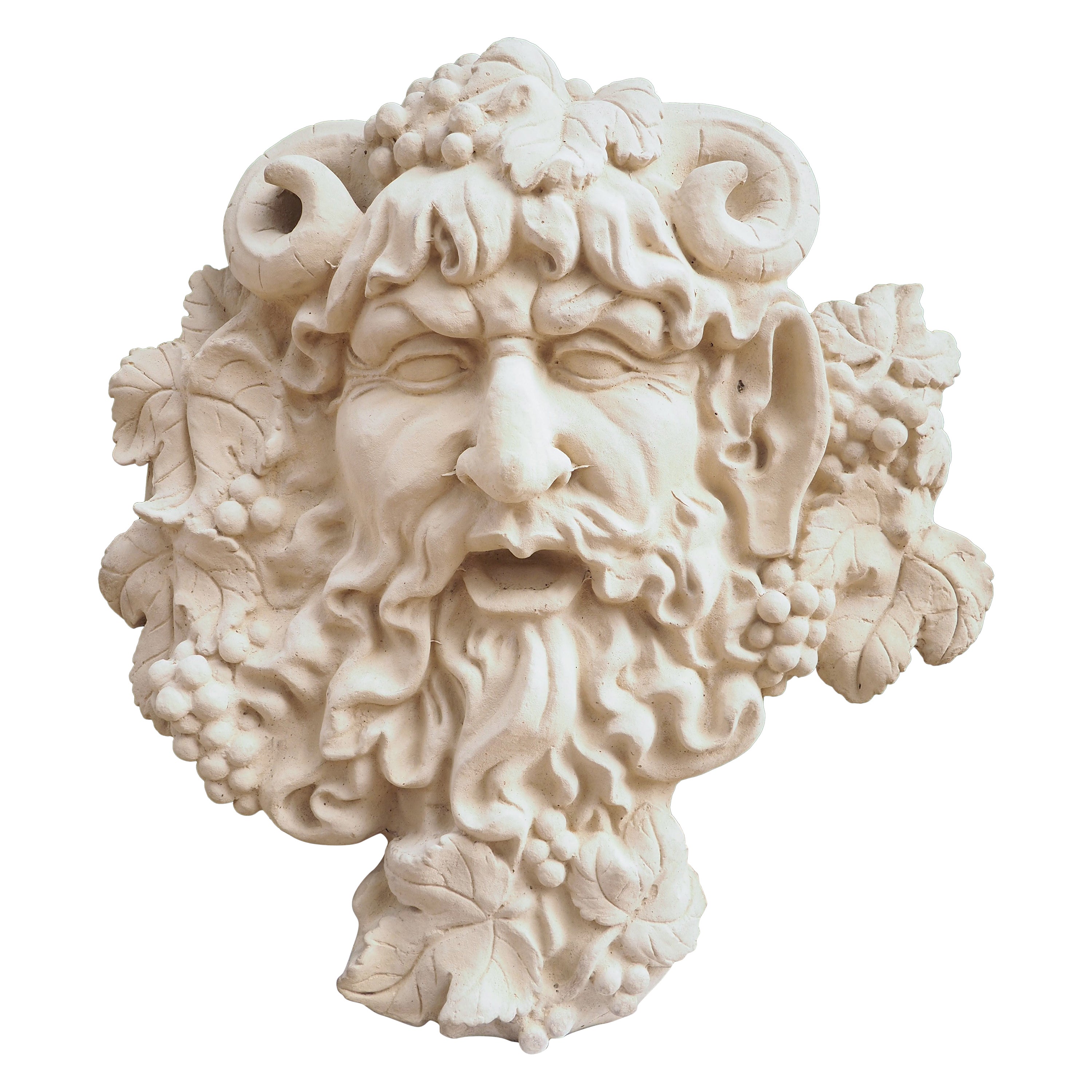Large Cast Stone Wall Hanging or Fountain Spout of Bacchus, God of Wine