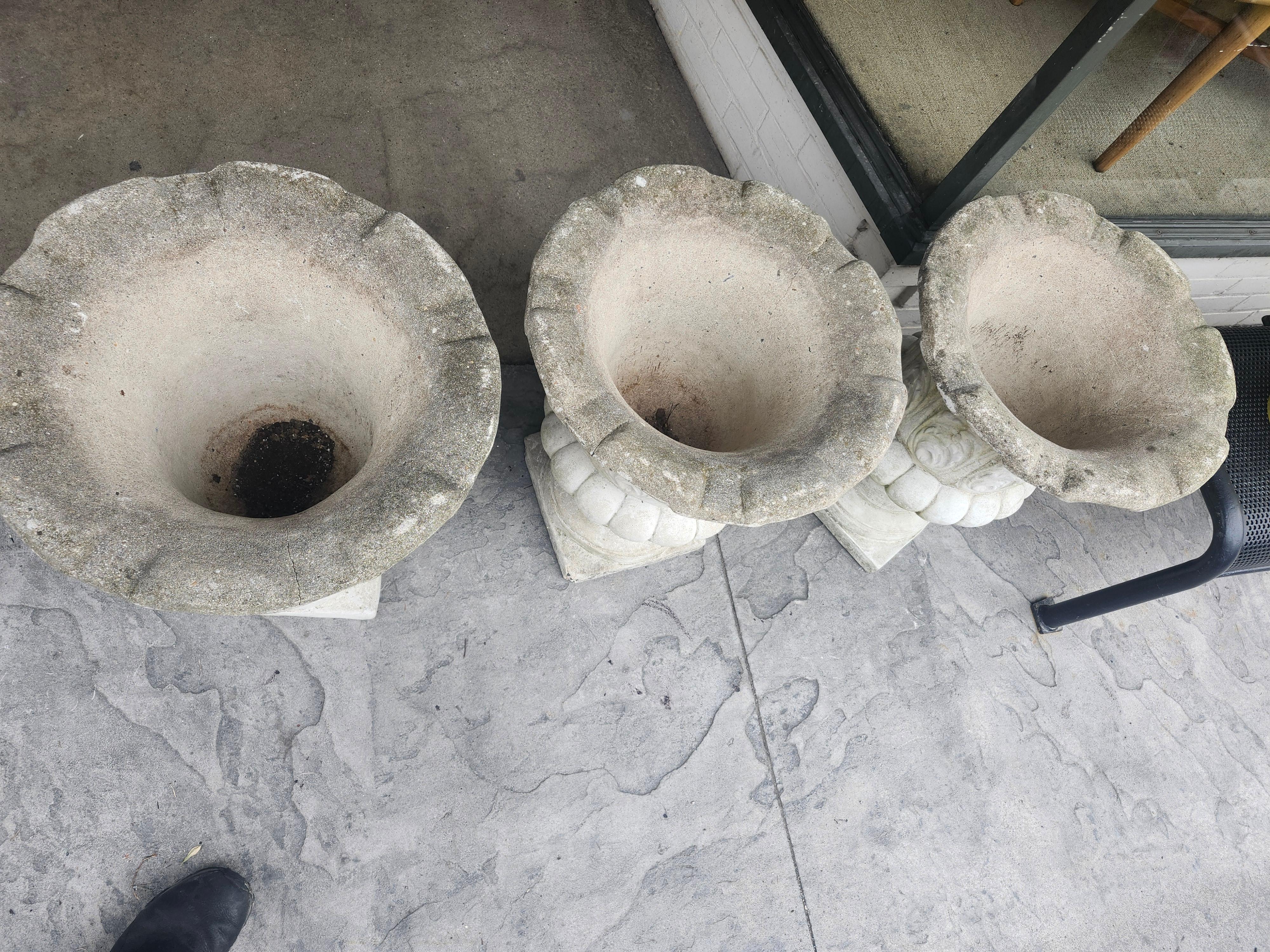 Large Cast Stone with Leaf Patterns Flared Tops 3 available ps For Sale 4