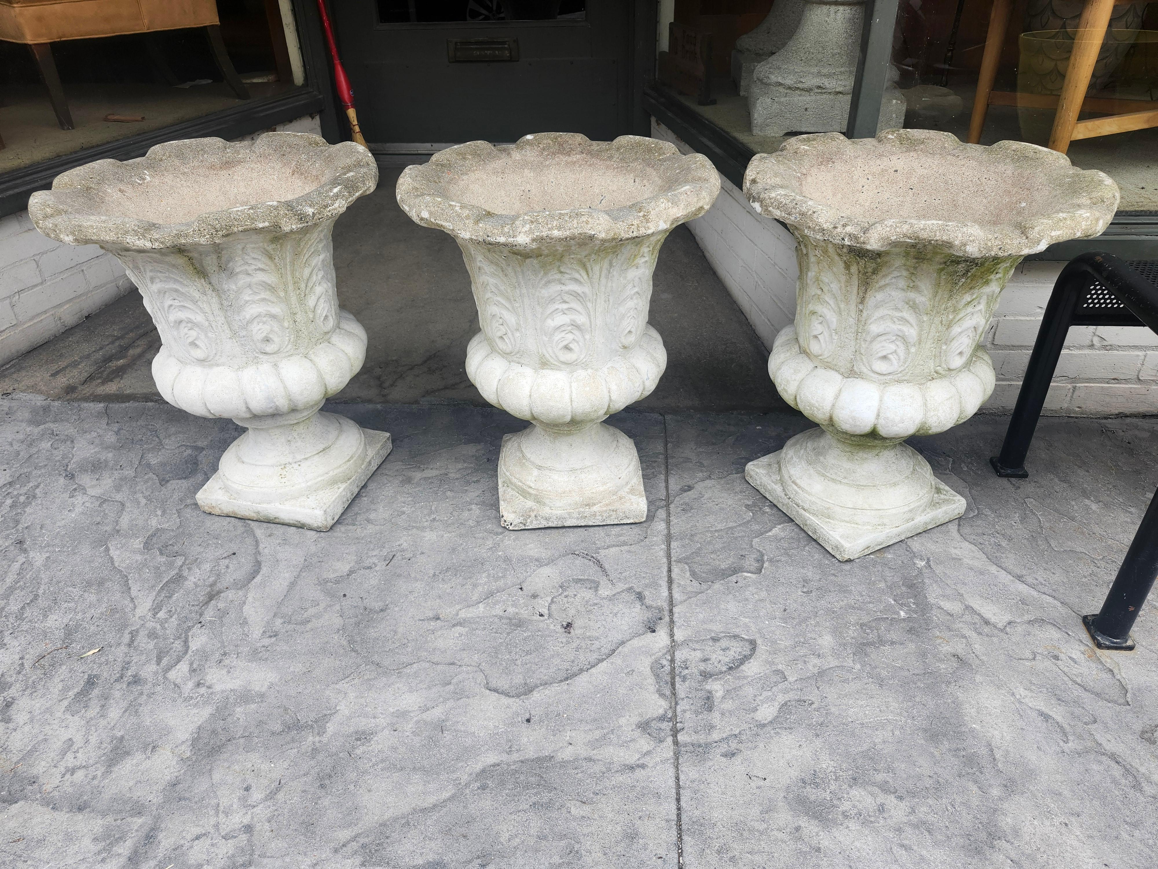 Large Cast Stone with Leaf Patterns Flared Tops 3 available ps For Sale 5
