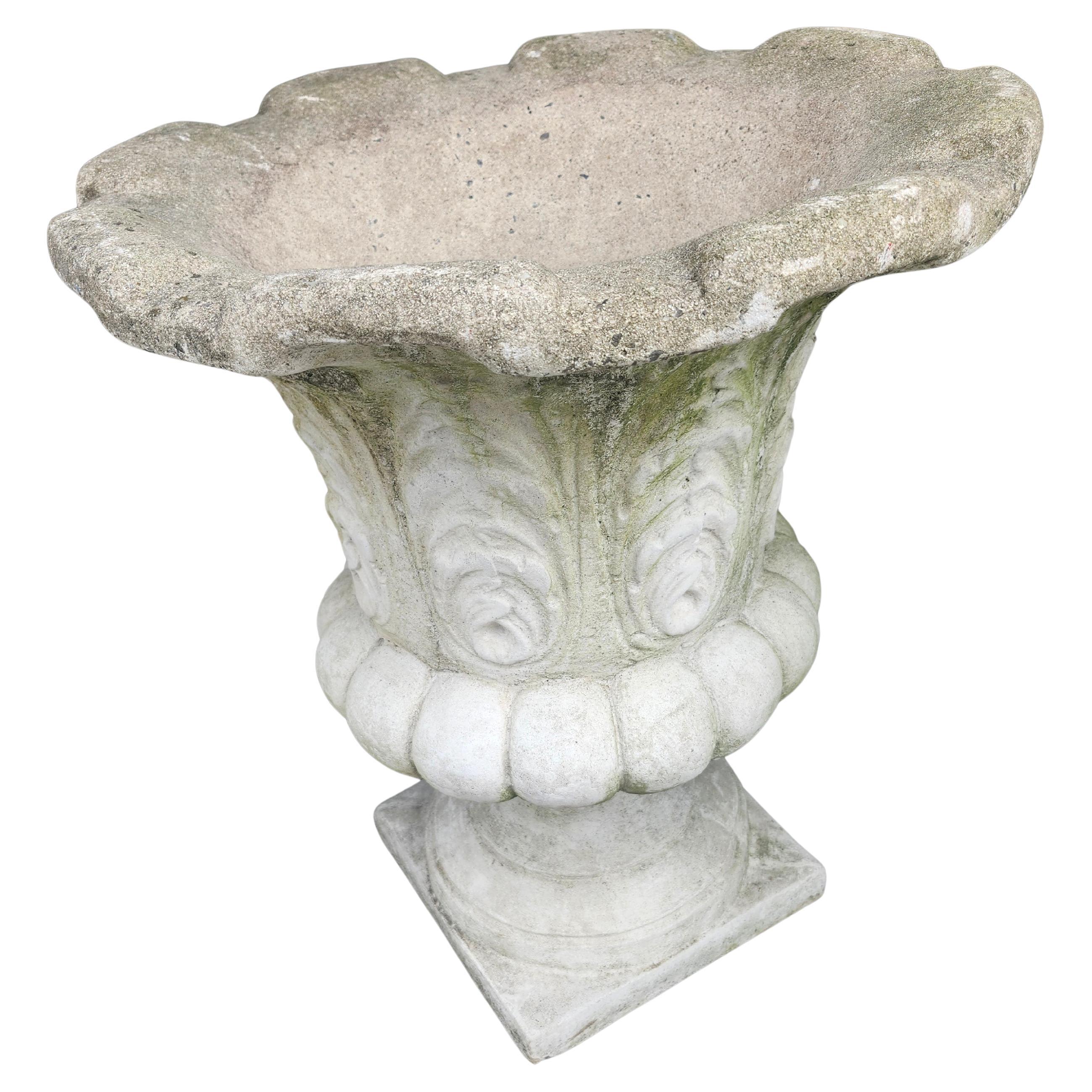 Classical Roman Large Cast Stone with Leaf Patterns Flared Tops 3 available ps For Sale