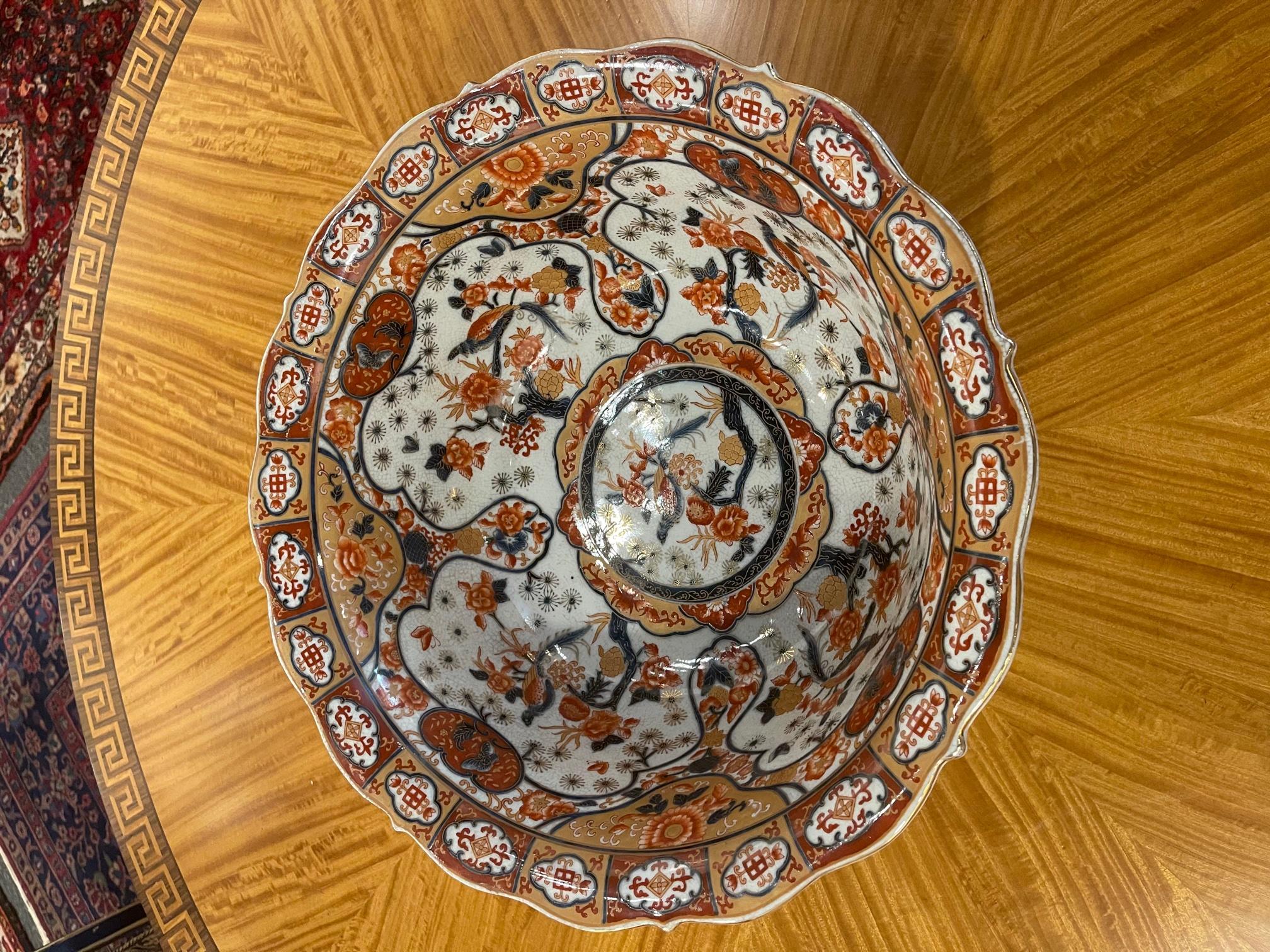 American Large Castilian Porcelain Bowl on Brass Stand, 20th Century