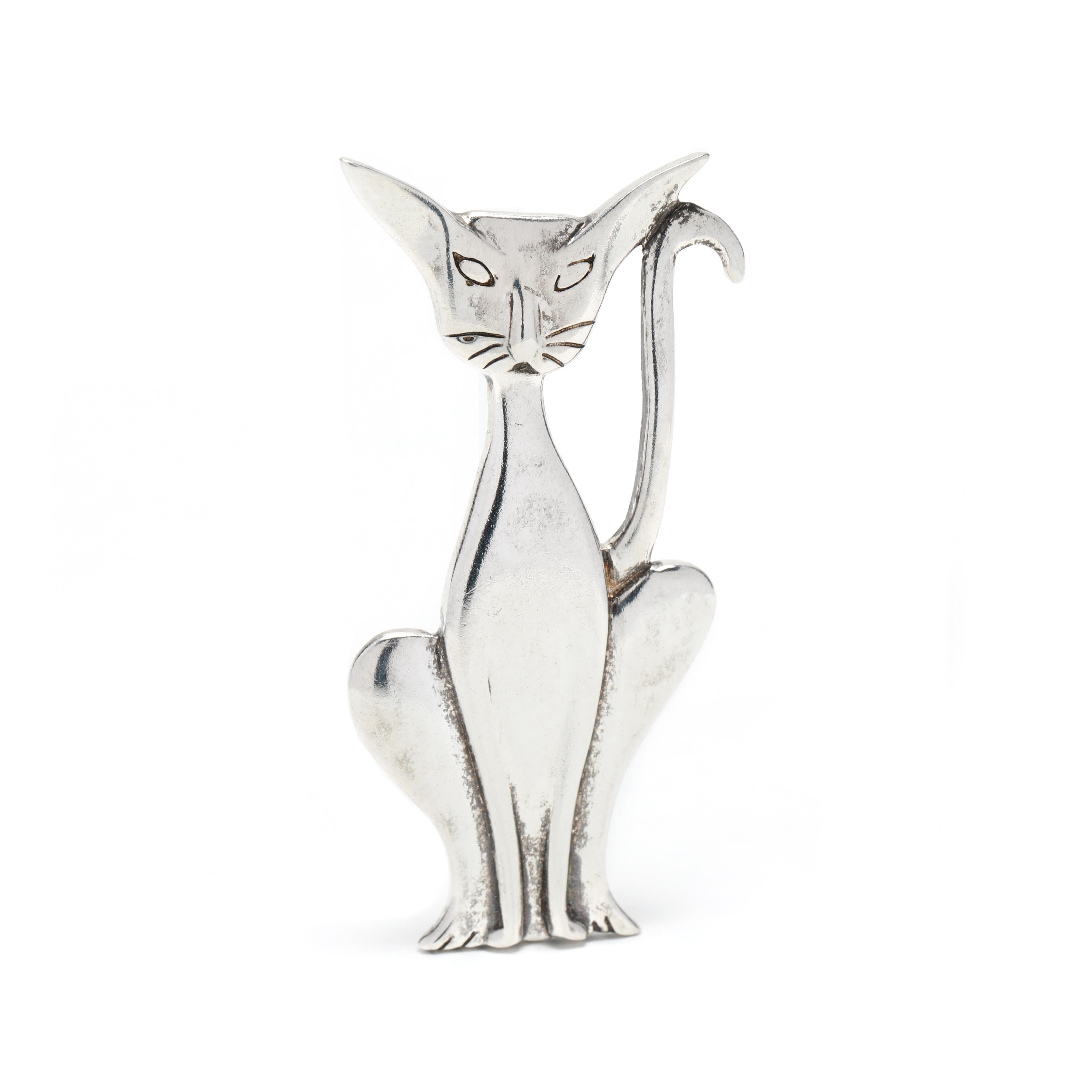 sterling silver cat brooch