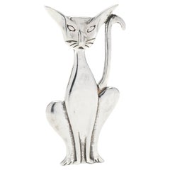 Large Cat Brooch, Sterling Silver, Persion Cat Brooch