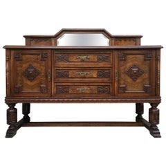 Large Catalan Spanish Buffet with Two Doors, Three Drawers and Mirror Crest