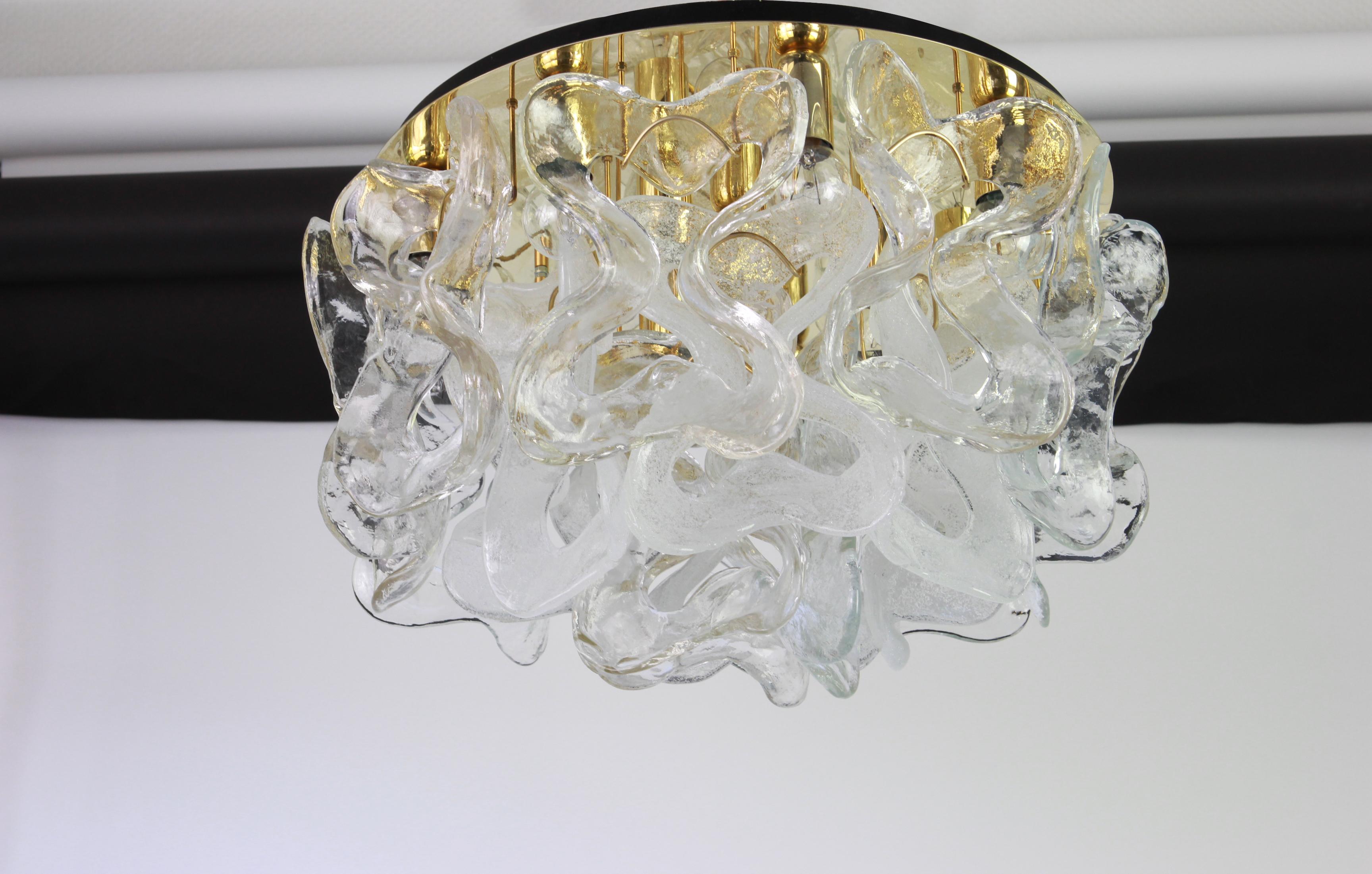 German Large Catena Ceiling Fixture with Murano Glasses by Kalmar, Austria, 1960s For Sale