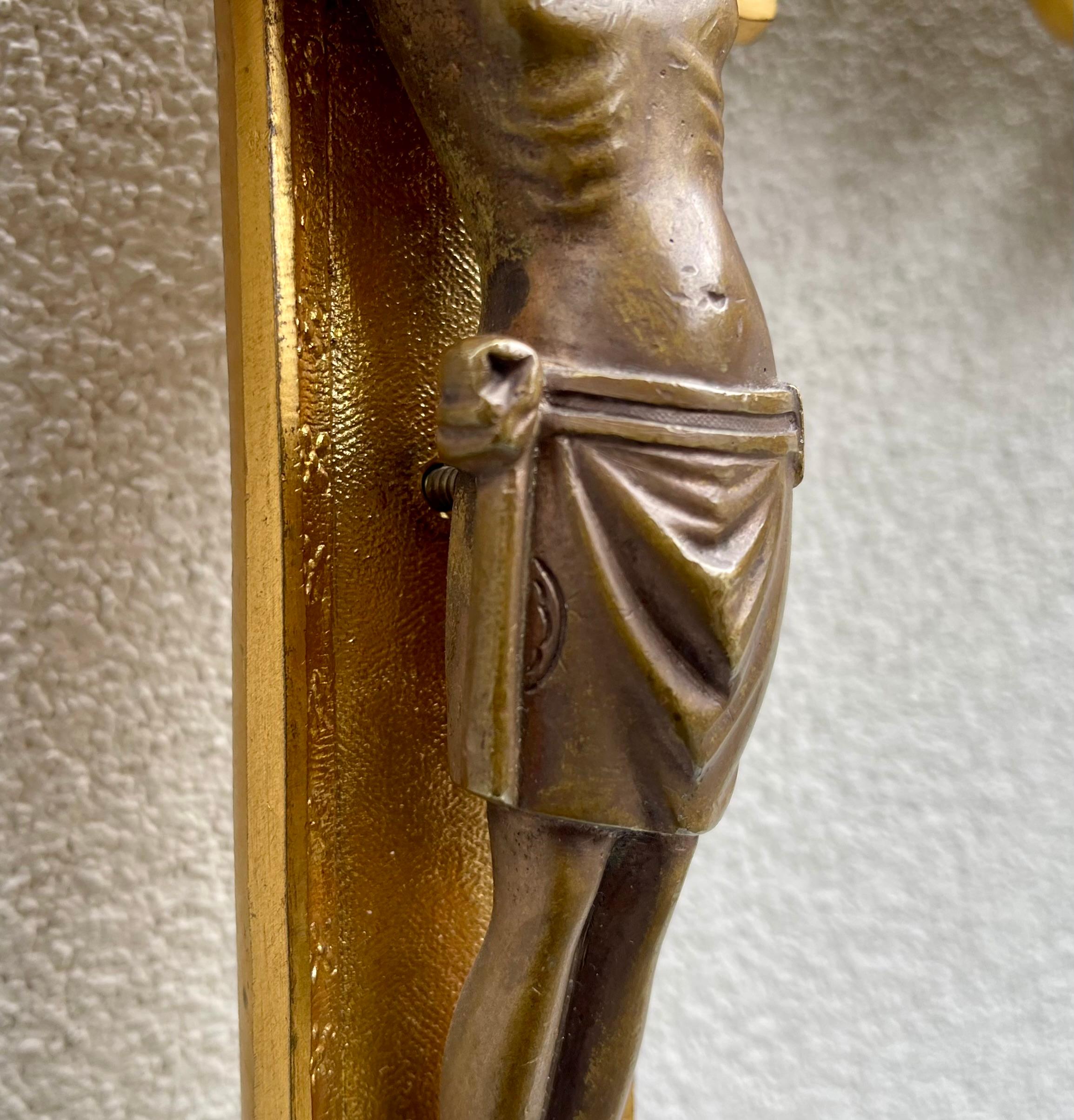 Large Catholic Altar or Procession Cross - Crucifix in Gilt Bronze For Sale 6