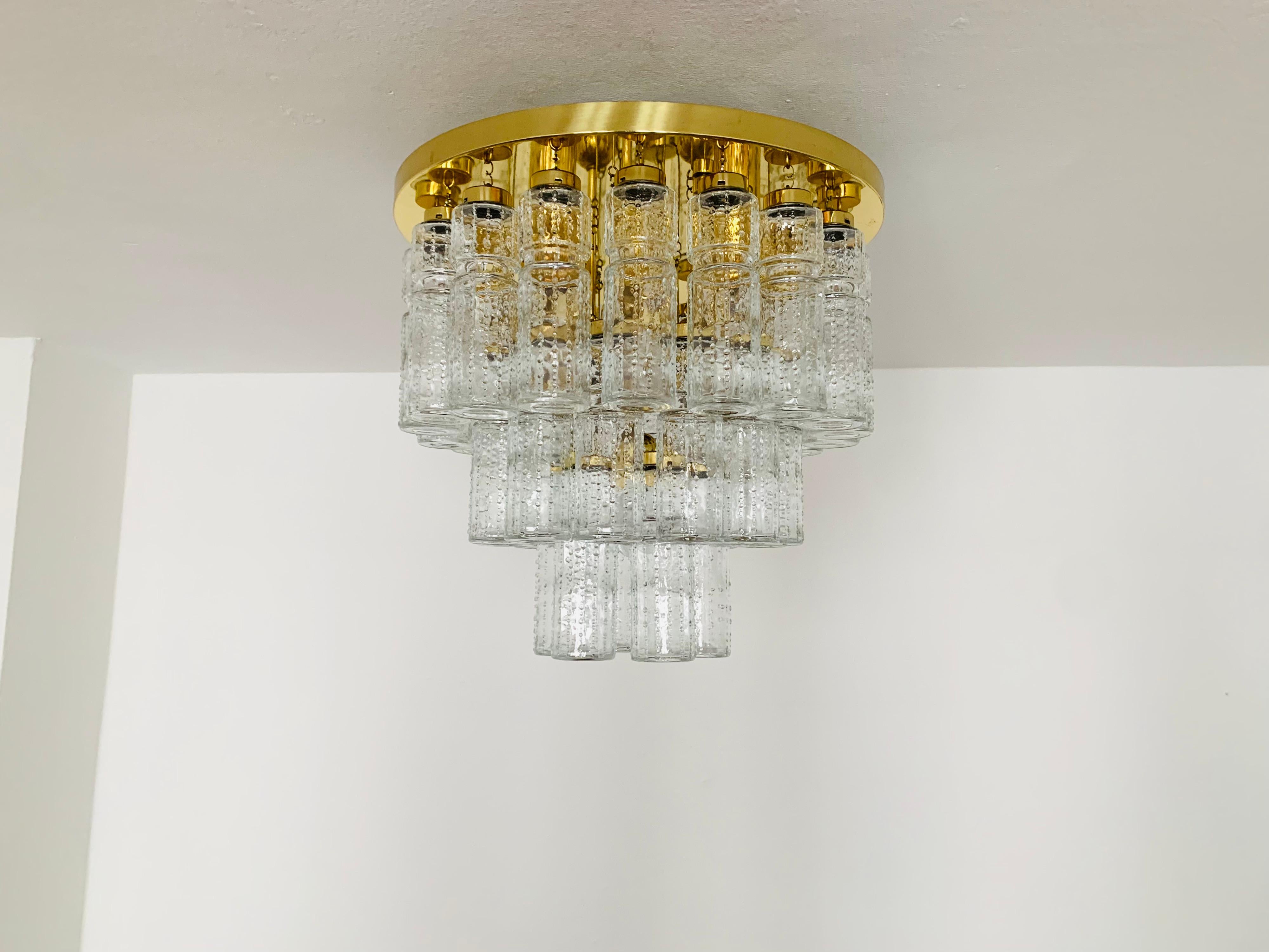 Mid-Century Modern Large Ceiling Chandelier from Glashütte Limburg For Sale