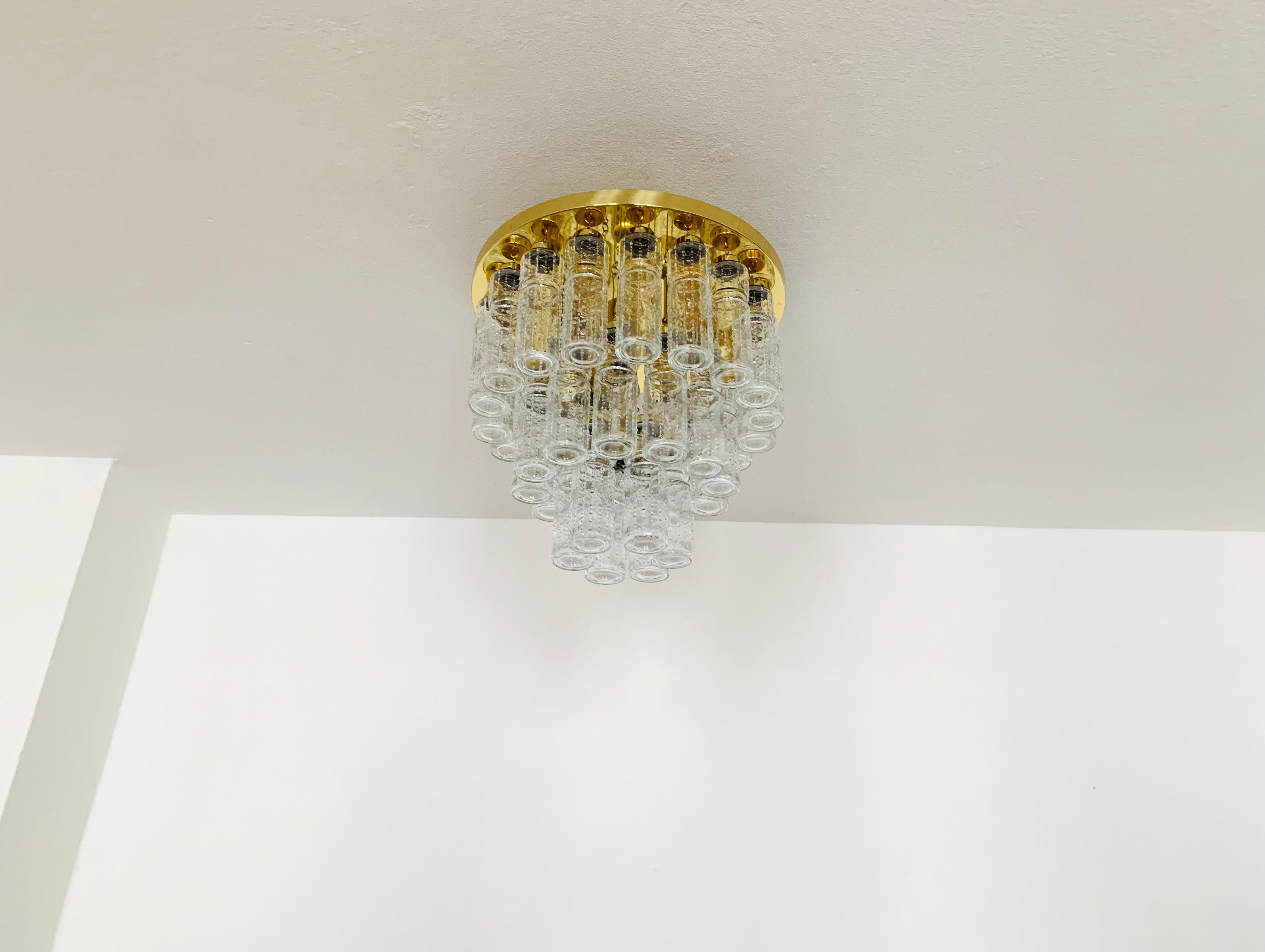 Mid-20th Century Large Ceiling Chandelier from Glashütte Limburg For Sale